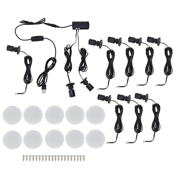 Vitrinbelysning USB-driven Dimbar Rund Liten LED-Skåpslampa för Garderob Utställningshall 1 för 10