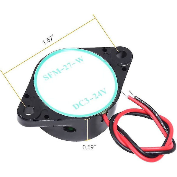 2 stk. Summeralarm Elektronisk Bip Summer DC 3v 12v 24v Aktiv Piezo Summer 100db Tone Alarm Ringer Kontinuerlig Lyd