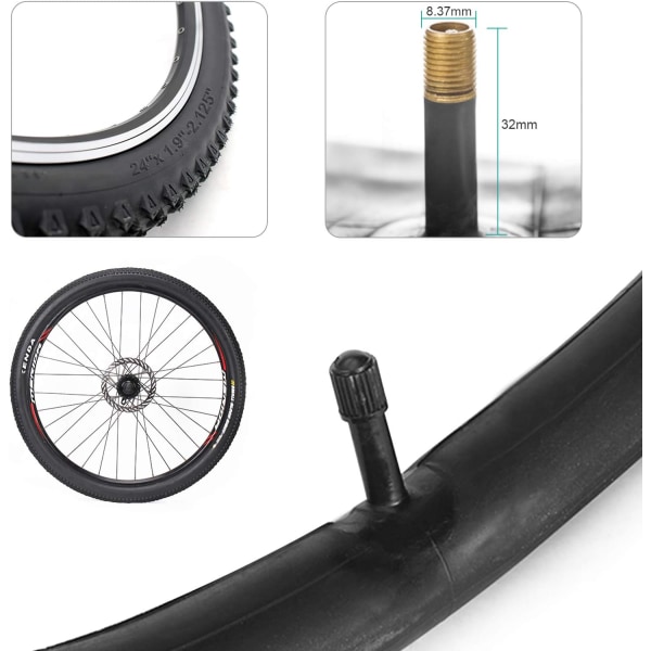2-pack sykkelslanger med 2 dekkspak, slitasjebestandige sykkelslangedekk Schrader-ventil MTB-sykkelslanger (24 tommer*1,95/2,125) for landeveis-/terrengsykkelbytte