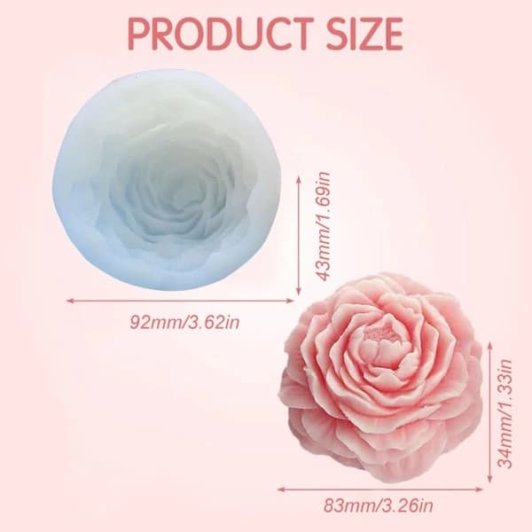 Stor Pæon Silikoneform, Pæon Blomster Lysform, Silikoneforme til Lysfremstilling (9,2 * 4,3 CM)