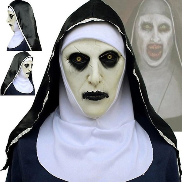 The Horror Scary Nun Latex Mask Headscarf Valak Cosplay For Halloween Costume