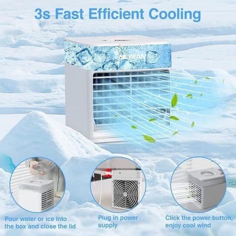 Mini bærbar aircondition. Stille mobil aircondition. Mini luftkøler ventilator med blødt natlys - AquaForge