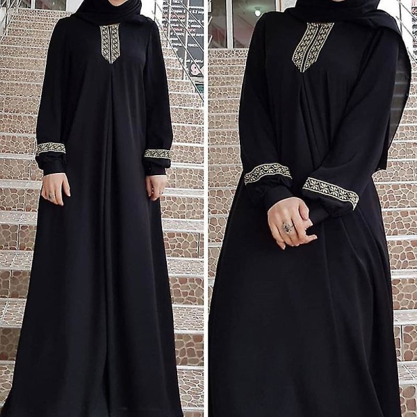 Långärmad etnisk muslimsk klänning med hel dragkedja för kvinnor