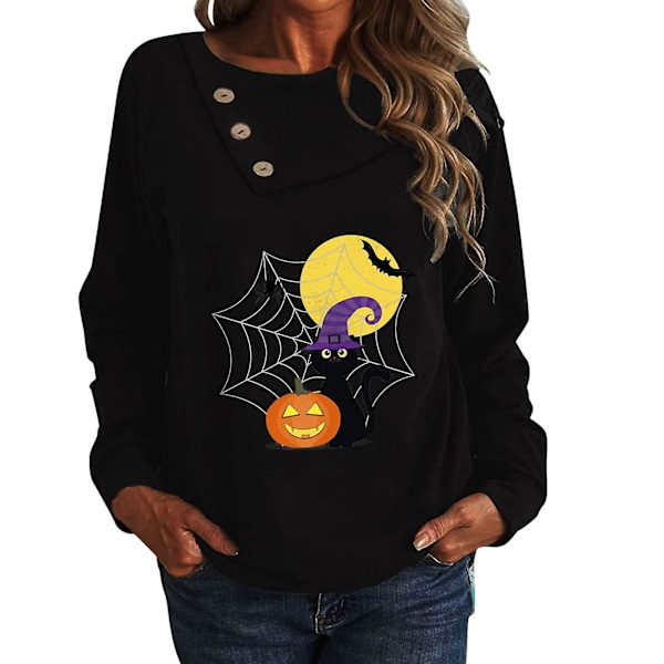 Halloween-kostymer Dam Casual Ärm Hollween Tryckt Rund Hals Pullover Topp Blus F