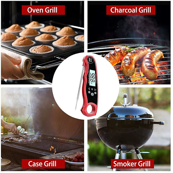 Dhrs Ugnssäker Kötttermometer Med Inbyggd Sonda, 2 I 1 Dubbel Sonda Digital Mattermometer Med Alarmfunktion För Matlagning, Grillning, Rökning Och Gr