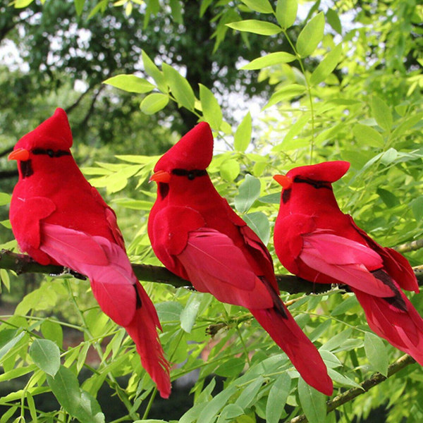 12 stk clip-on kunstige røde kardinaler julepynt fjærfugl jul