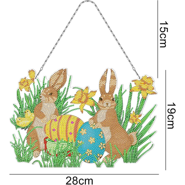 Påske 5d diamantmalesett, kanindiamantmaling med rhinestone gjør-det-selv-håndverk, påskeveggdekorasjon hengende ornamenter