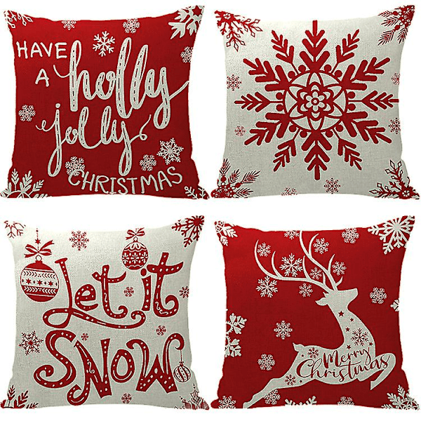 SZTXJ Set Of 4 Christmas Elk Snowman Pillow Cases Cushion Cover Home Decor 45x45 Cm (A)