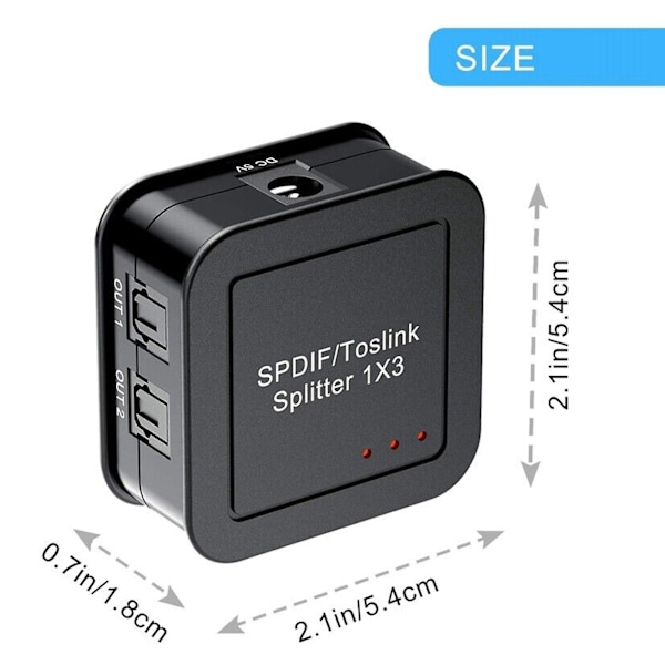 3-port 1x3 Spdif Toslink optisk digital lydsplitteradapter, 1-in 3-ut Fg