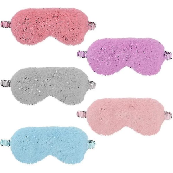 5 Pack Plush Sleep Eye Mask, Soft Fluffy Eye Cover Mask Blindfold Sleep Mask Gift