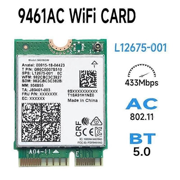 Til 9461NGW WiFi-kort+Baffle+Antenne Kit AC 9461 2.4G/5G 802.11AC M2 Key E CNVI Bluetooth 5.0 Trådløs Adapter