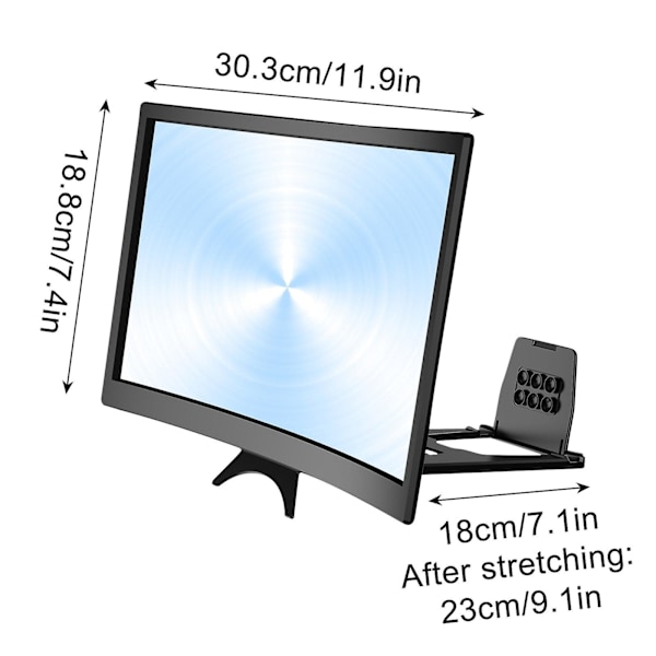 Näytön suurentaja matkapuhelimelle 3D-puhelimen näytön suurentaja, kaareva näytön suurentaja matkapuhelimelle, Hd-näytön vahvistin, taitettava näytön suurentaja elokuville, videoille, pelaamiseen