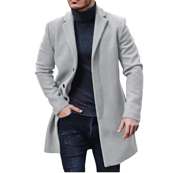 Mænds uldfrakke i midtlængde trenchcoat grey XL