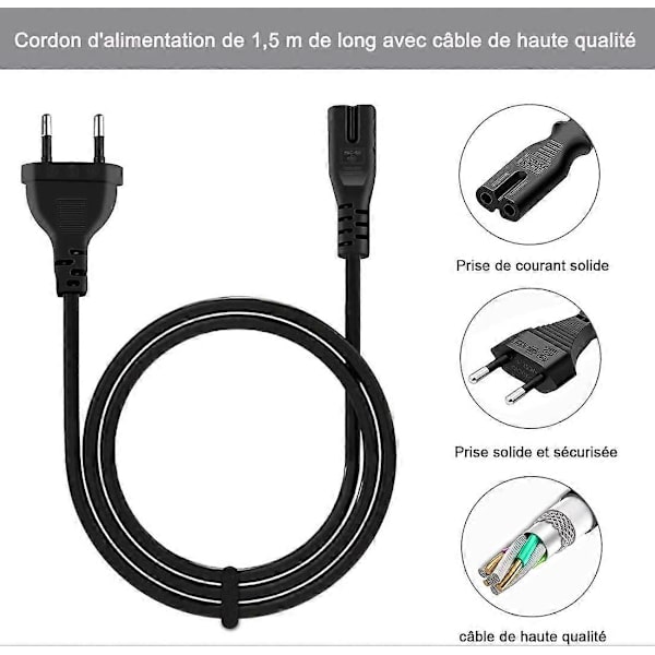 1,5 m Laddare 2-polig Strömledning för Microsoft Surface Go/Laptop/Book, Surface Pro 1/2/3/4/5/6/7/X, HP Envy, Canon Pixma