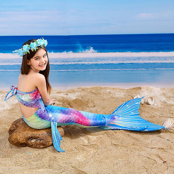 4 stk/sett Jenter Havfrue Hale Badedrakt Barn Havfrue Ariel Cosplay Kostyme Fantasy Strand Bikini