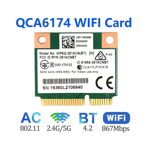 Qca6174 Wpeq-261acn(bt) Wifi Kort 802.11ac 867m Qca6174 Bluetooth 4.2 Wifi 5 Mini Pcie Trådløs Bil