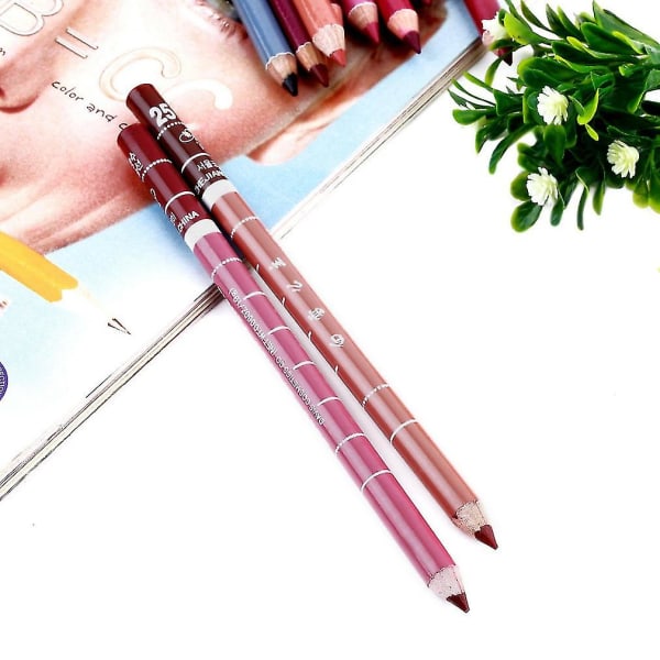 12 stk Professionel Lipliner Pencil Vandtæt træblanding Lip Liner Pencil