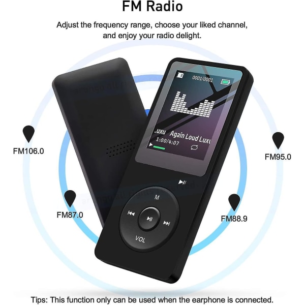 Mp3-spiller 32gb med høyttaler FM-radio øretelefon bærbar