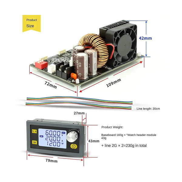 Justerbar DC-regulert strømforsyning Konstant spenning Konstant strømvedlikehold 20a/1200w Trinn-