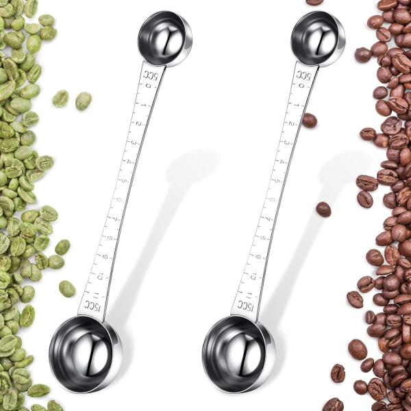 2 st märkta kaffeskopor, 1 msk & 1 tsk kaffemätskedar i rostfritt stål för malet kaffe, kaffebryggning, te, socker & mjölk, 5ml & 15ml