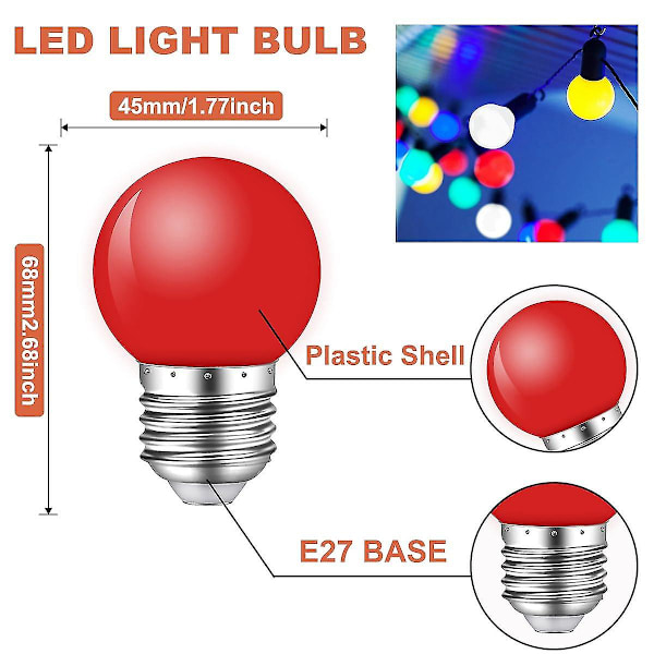10-pack Färgade LED-lampor, 1W E27 G45 Glödlampor, Färgade LED-Mini-Globlampor, Blandade Färger för Utomhus- och Inomhusbelysning, Jul, Fest{jkw}
