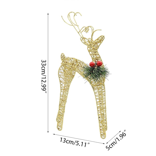 Juleornament af smedejern med elg, 1 par, rød bær, fyrrenåle, glitter