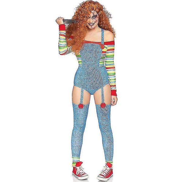 Kvinners 2 stk Halloween kostymer Skremmende mareritt Killer Doll Wanna Play Movie Character Dress Chucky Doll kostymesett