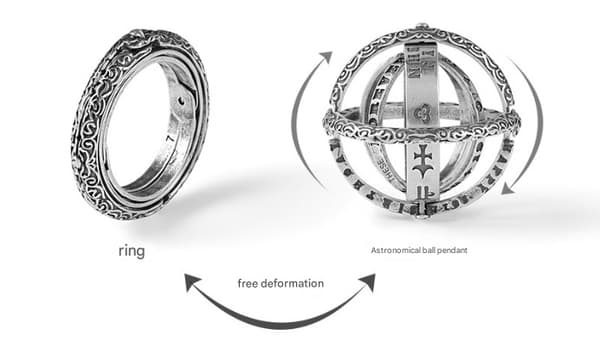 Deformert astronomisk kule ring, halskjede Silver No.7