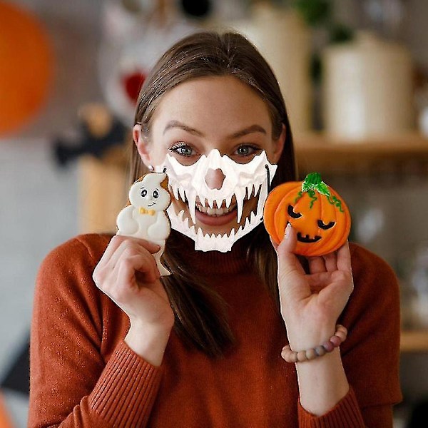 Halloween Rædselsfulde Ansigtsmasker Fest Anonyme Rædselsvækkende Masker Voksen Ansigtsmasker Cosplay Kranie Skelet Hoved Dekoration Rekvisit Spil Begivenhed tiger  white