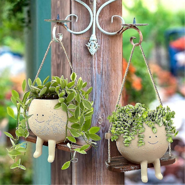 Swing Face Planter Pots, Cute Wall Hanging Resin Flower Head Planters For Indoor & Outdoor, Succule