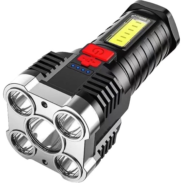 Vesitiivis hehkulamppu 5-helmen COB-räjähdyssuojattu taskulamppu - Pitkän kantaman sivuvalo - Kotiin ja ulkona - USB ladattava, (JF4554)