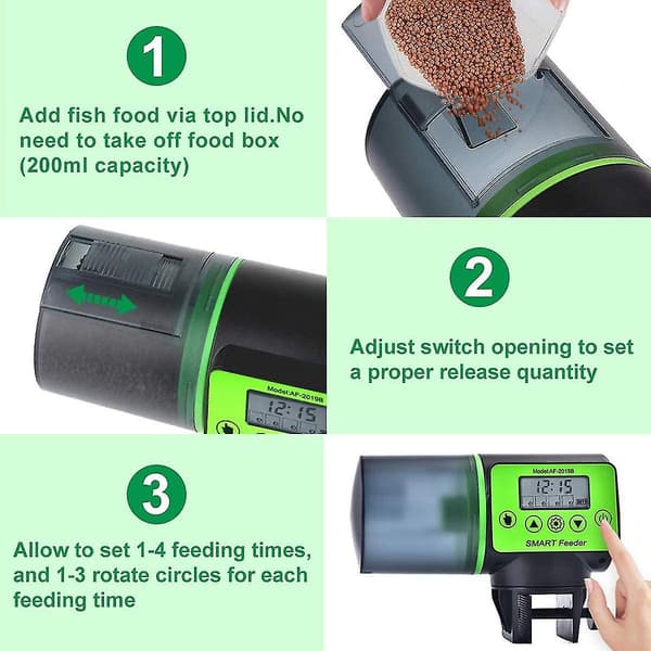 Automatisk fiskmatare med timer och LCD för akvarium