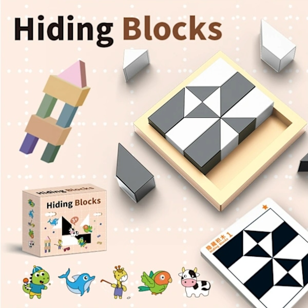 Kreativa Dolda Block 3D Utbildningsspel för Småbarn Förskolefärg Formmatchning Hjärnspel