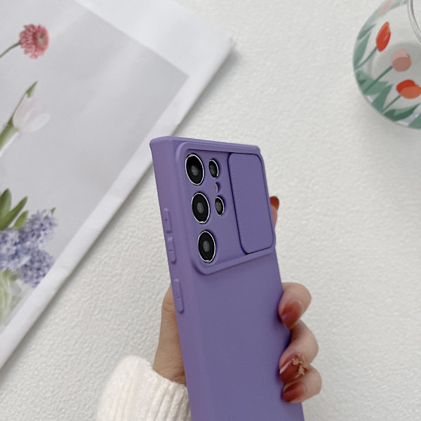 Yhteensopiva Samsung Galaxy S24 Ultra -kotelon kanssa, jossa on liukukamerasuojus, pehmeä silikoninen iskunkestävä suojakotelo