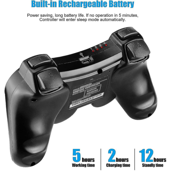 Ps3 Controller, Trådløs Controller Til Playstation3 Bluetooth Gamepad Til Ps3 Med Dual Vibration Seksakset fjernbetjening (sort)