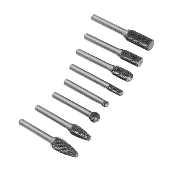 8PCS Carbide Burrs Double Cut Rotary Tungsten Steel Burr Set for Metal Wood Carving Polishing Milling Multiple Shapes