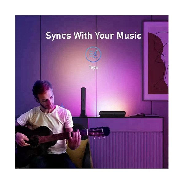 Smart LED-lys med EU-plugg, RGB-atmosfærisk lys, musikksynkronisering, flere moduser, TV-vegg