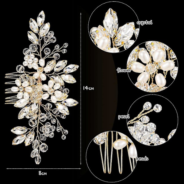 Hårkam bryllup hårsmykkesæt, perle rhinestone brudehårtilbehør elegance