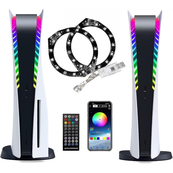 LED-lys for PS5-konsoll, Playstation 5 LED-lys DIY-dekorasjonstilbehør, spilllyd/musikk-synkronisering, RGB 8 farger 400 lyseffekter med USB/app-kontroll