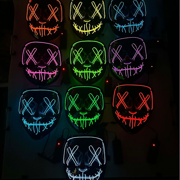 LED lysende sort V maske kold lys Halloween maske