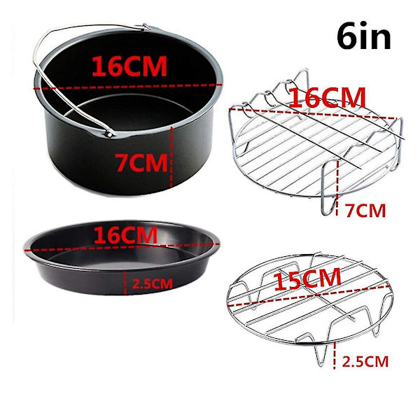 4 stk Luftfrityr Tilbehør 6 tommer Passer til Luftfrityr 2.3-3.2qt Bakekurv Pizzaplate Grillgryte K