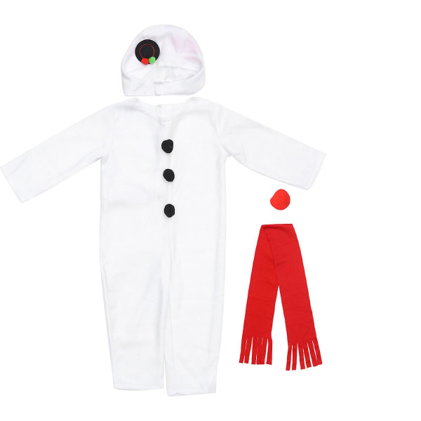 4 stk Kids Christmas Snowman Cosplay Costume Performance Suit Jumpsuit med tørklæde Rød Næse Hovedbeklædning (120cm)