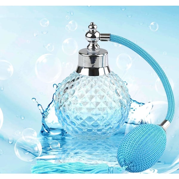 100 ml krystall parfymeflaske Lang spraydusk atomiseringspumpe gjenfyllbar glassflaske (blå)