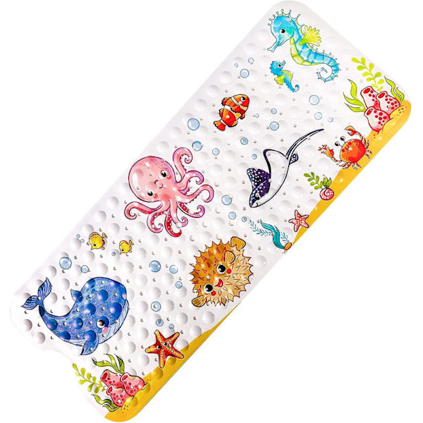 Badeværelsesmåtte til Børn - (100 Cm X 40 Cm) Havdyrs Badeværelsesmåtte med Gave Xqday 200 Sugkopper