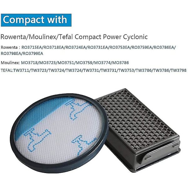 Set med 3 HEPA-filter för Rowenta Ro3715 Ro3759 Ro3798 Compact Power Cyclonic Dammsugare Filter Kit