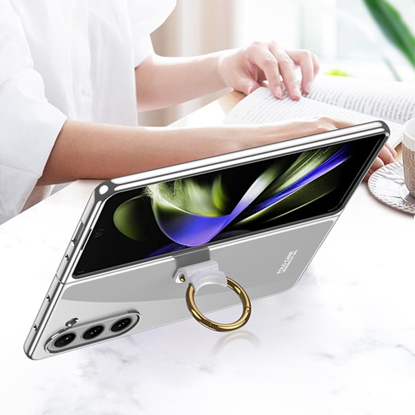 Plating Clear Case Yhteensopiva Samsung Galaxy Z Fold 5:n kanssa, Kova Pc Ultra Ohut Iskunkestävä Kotelo Rengasjalustalla