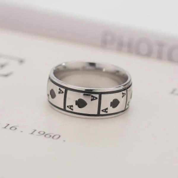 Rustfritt Stål Ring Spar Ess Ring, Spar Ess Ring Pokerspill Kule Ringer, 8mm Magnetisk Ring for Menn Kvinner