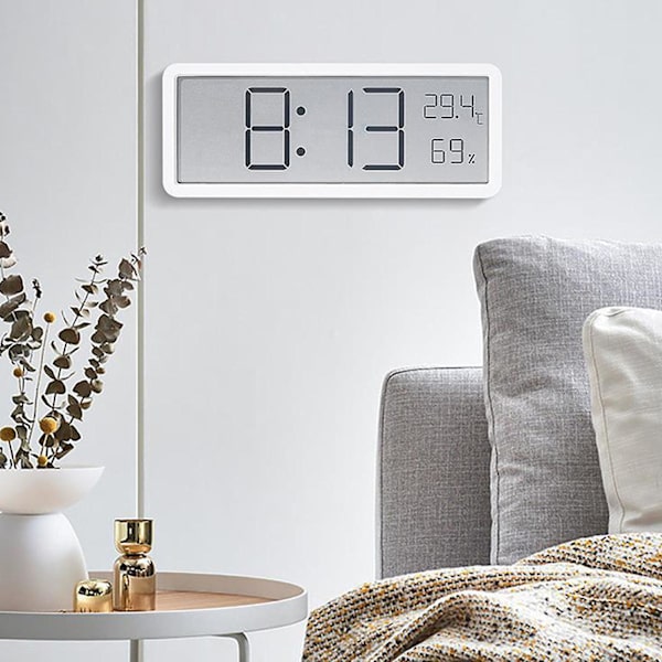 Multifunksjonell LED digital veggklokke med temperatur- og fuktighetsvisning - Stor LCD, dobbel strømforsyningsalternativer js