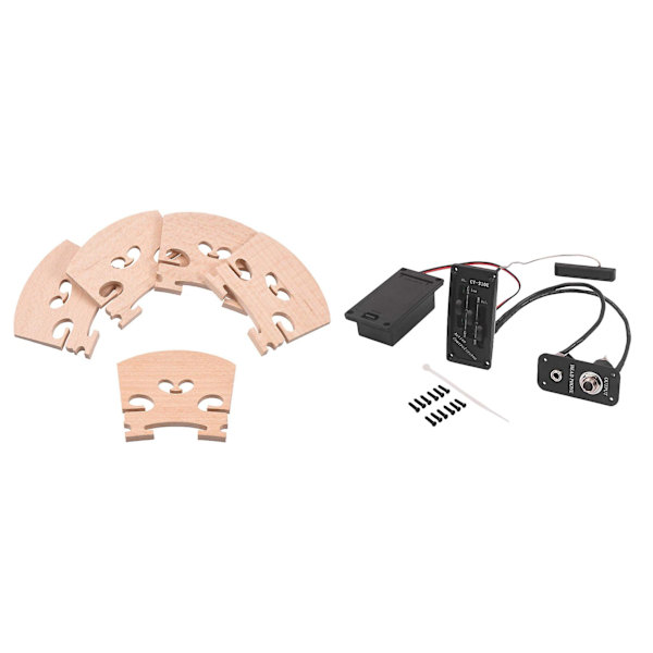 5x Maple 4/4 Full Size Violinbro 秦码 & 1x Elektrisk Violin Pickup Piezo Forforstærker Tilbehør Wi