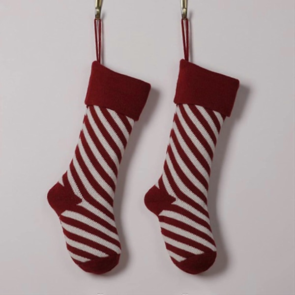 1 st Julstrumpor Kabelstickad Randig Hängande Strumpa 45 cm Extra Stor Personlig Traditionell Dekor Gåvor till Familj Julfest Öppen Spis